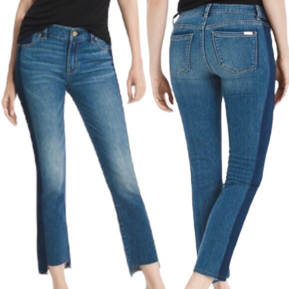 WHBM Tuxedo Mid Rise Straight Leg Crop Jeans Step Hem Med Wash Size 4 - Picture 1 of 12